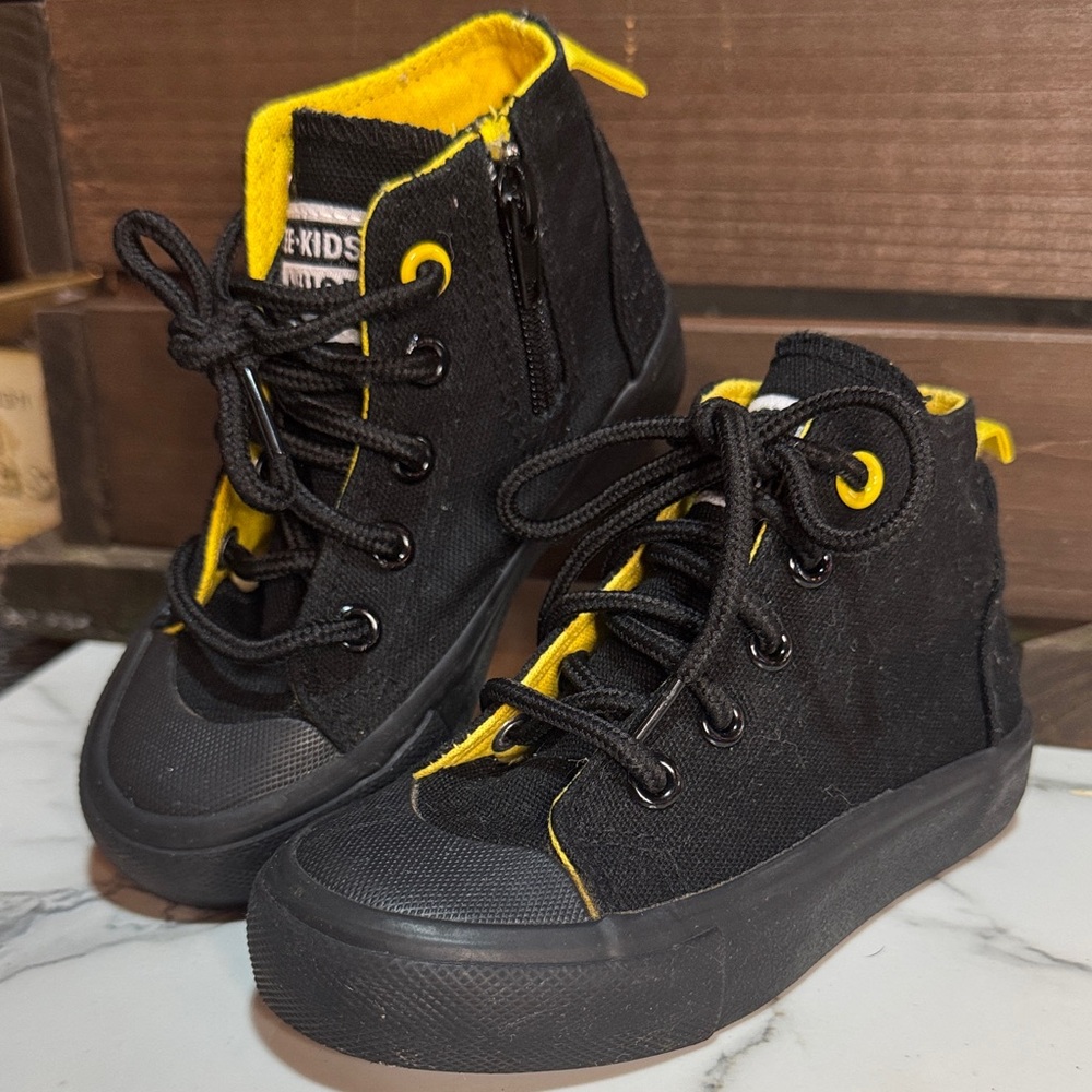 Black and Yellow Kids High-Top Sneakers